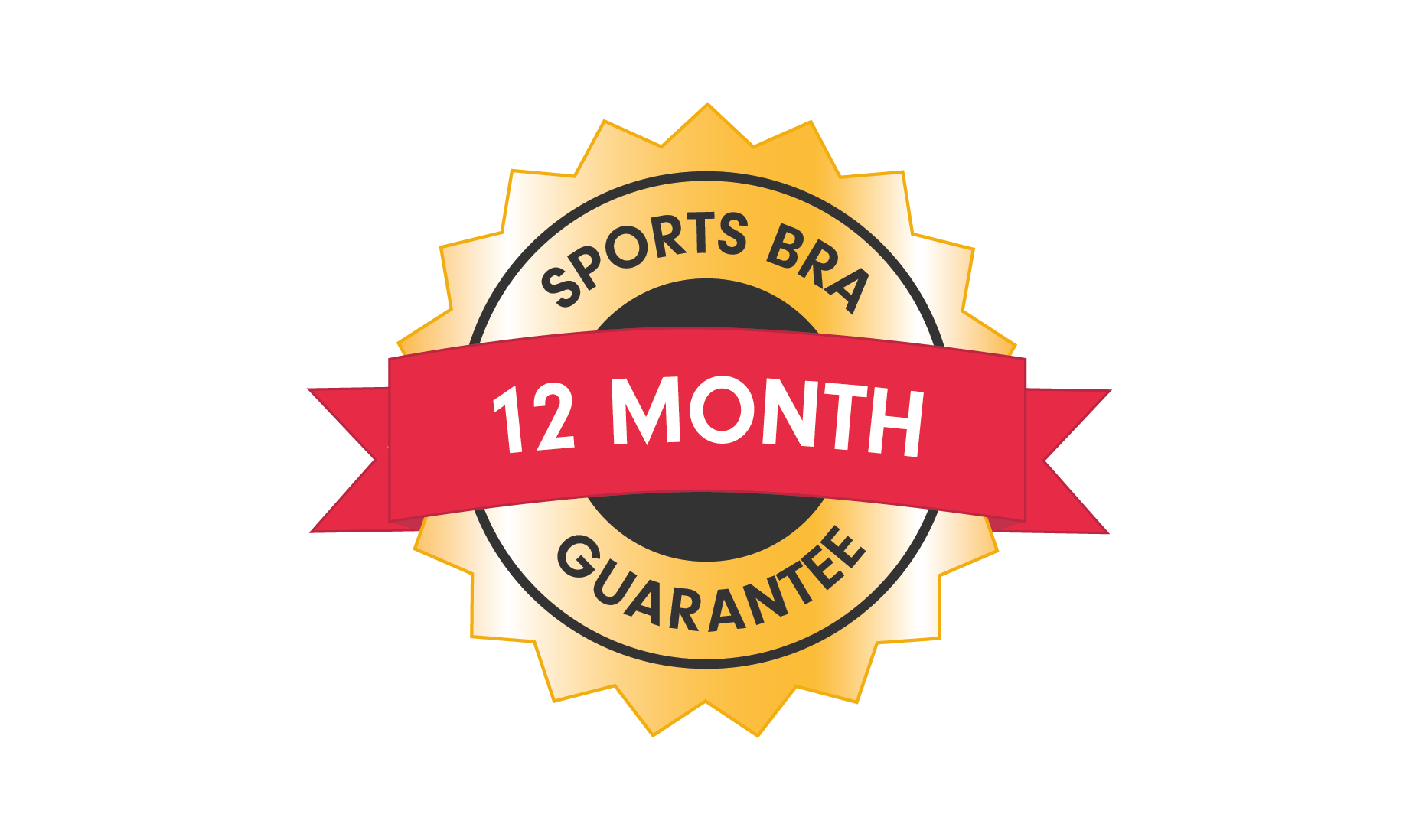 Maaree 12-month sports bra guarantee badge